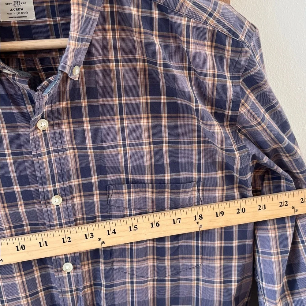 J. Crew Navy and Tan Plaid Casual Shirt Large
